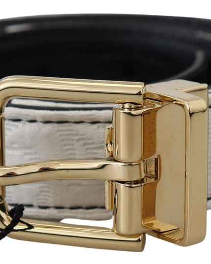 Dolce & Gabbana White Black Patchwork Gold Metal Buckle Belt