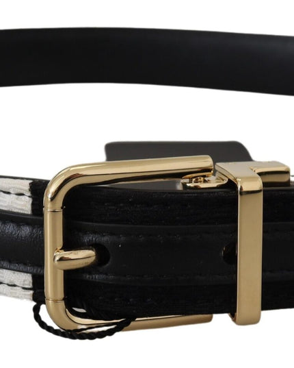Dolce & Gabbana White Black Patchwork Gold Metal Buckle Belt