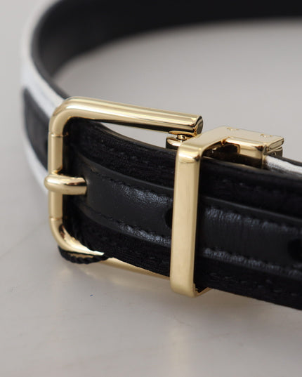 Dolce & Gabbana White Black Patchwork Gold Metal Buckle Belt