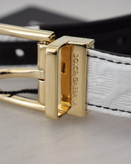 Dolce & Gabbana White Black Patchwork Gold Metal Buckle Belt