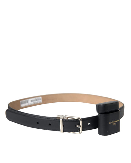 Dolce & Gabbana Black Leather Airpods Case Silver Buckle Belt