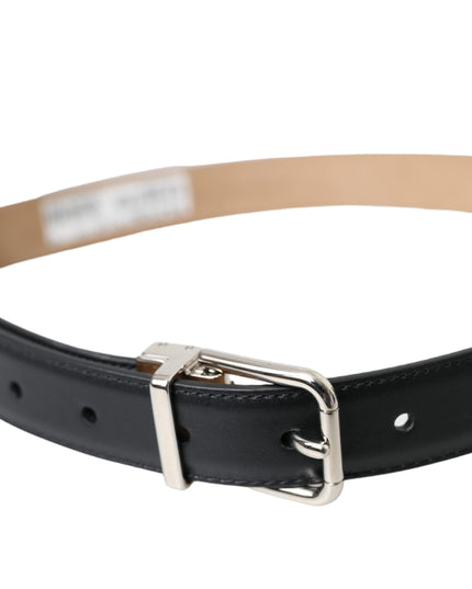 Dolce & Gabbana Black Leather Airpods Case Silver Buckle Belt