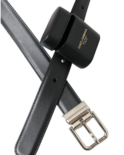 Dolce & Gabbana Black Leather Airpods Case Silver Buckle Belt
