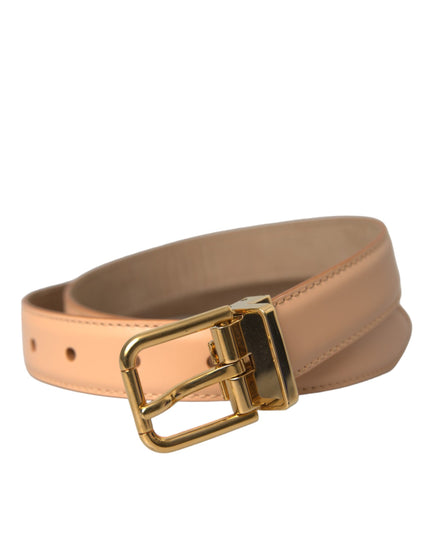 Dolce & Gabbana Beige Calfskin Leather Gold Metal Buckle Belt