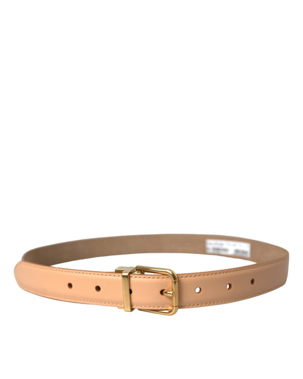 Dolce & Gabbana Beige Calfskin Leather Gold Metal Buckle Belt
