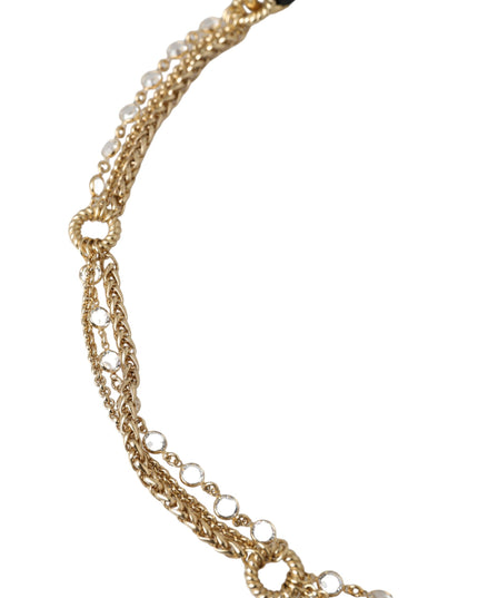 Dolce & Gabbana Black Leather Gold Chain Crystal Waist Women Belt