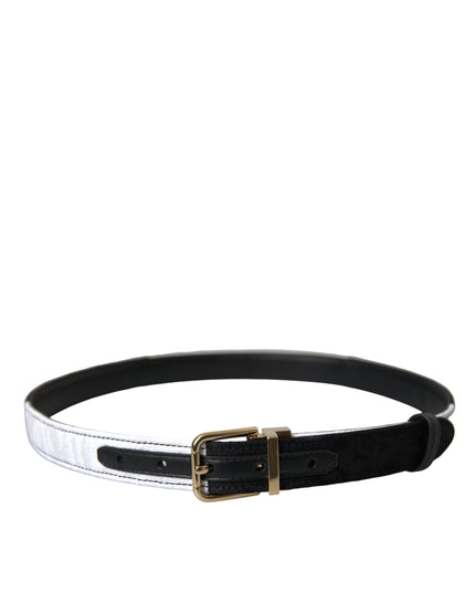 Dolce & Gabbana Black White Patchwork Gold Metal Buckle Belt