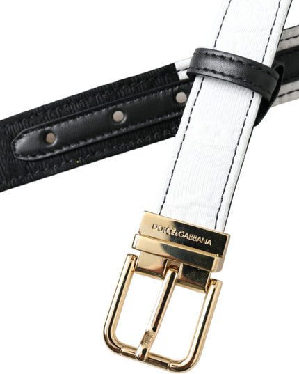 Dolce & Gabbana Black White Patchwork Gold Metal Buckle Belt