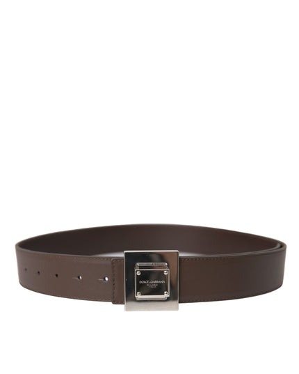 Dolce & Gabbana Brown Calf Leather Square Metal Buckle Belt