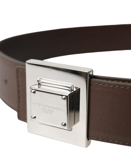 Dolce & Gabbana Brown Calf Leather Square Metal Buckle Belt