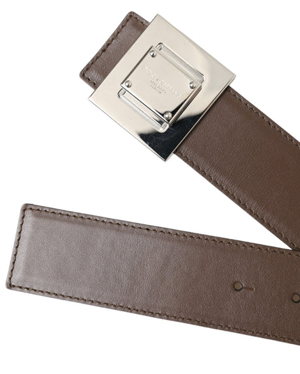 Dolce & Gabbana Brown Calf Leather Square Metal Buckle Belt