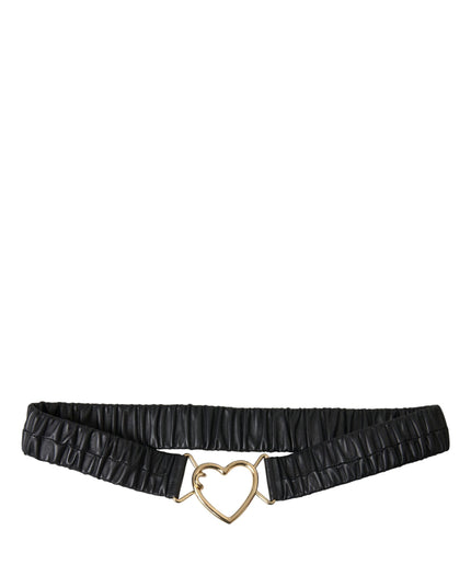 Dolce & Gabbana Black Leather Gold Heart Metal Buckle Belt