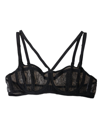 Dolce & Gabbana Black Floral Lace Nylon Balconcino Bra Underwear