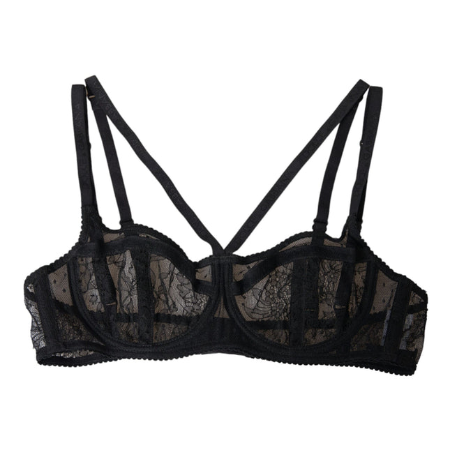 Dolce & Gabbana Black Floral Lace Nylon Balconcino Bra Underwear
