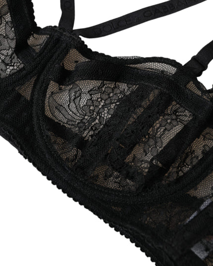 Dolce & Gabbana Black Floral Lace Nylon Balconcino Bra Underwear