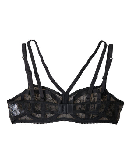 Dolce & Gabbana Black Floral Lace Nylon Balconcino Bra Underwear