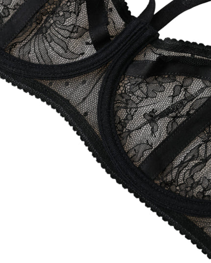 Dolce & Gabbana Black Floral Lace Nylon Balconcino Bra Underwear