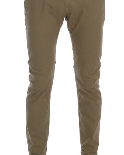 Daniele Alessandrini Beige Cotton Stretch Slim Fit Chinos