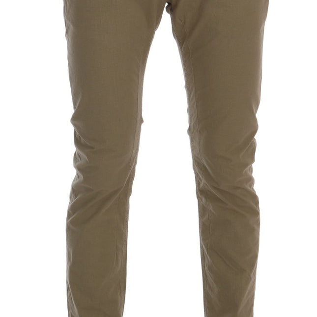 Daniele Alessandrini Beige Cotton Stretch Slim Fit Chinos