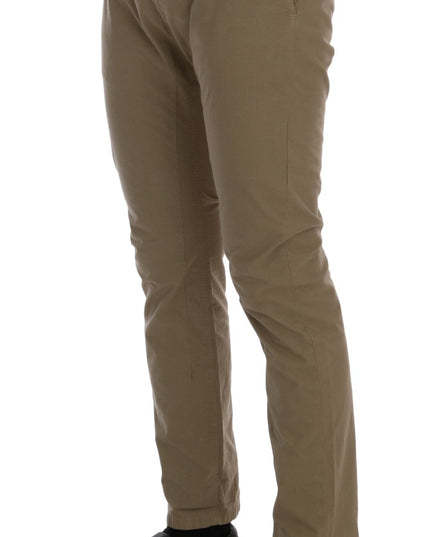Daniele Alessandrini Beige Cotton Stretch Slim Fit Chinos