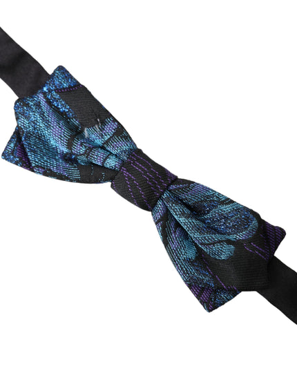Dolce & Gabbana Black Blue Brocade Adjustable Neck Men Bow Tie