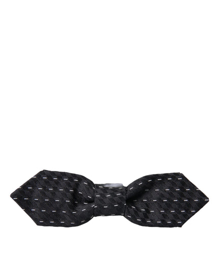 Dolce & Gabbana Black White Stitched Silk Men Neck Bow Tie