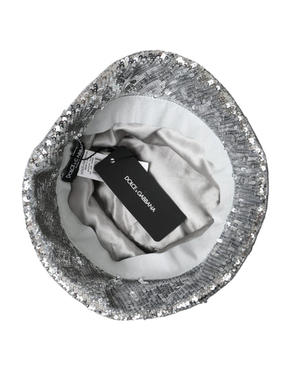 Dolce & Gabbana Silver Sequined Nylon Bucket Hat Men