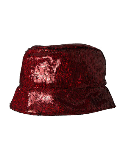 Dolce & Gabbana Red Sequined Nylon Bucket Hat Men