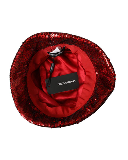 Dolce & Gabbana Red Sequined Nylon Bucket Hat Men