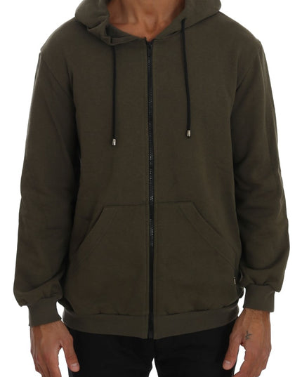 Daniele Alessandrini Green Full Zipper Hodded Cotton Sweater
