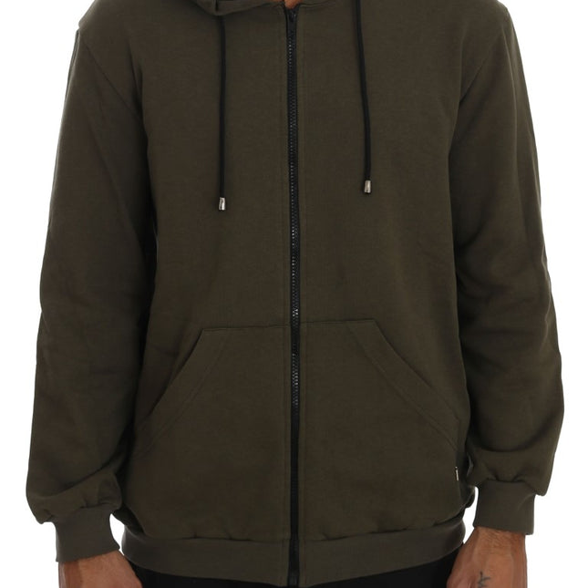 Daniele Alessandrini Green Full Zipper Hodded Cotton Sweater
