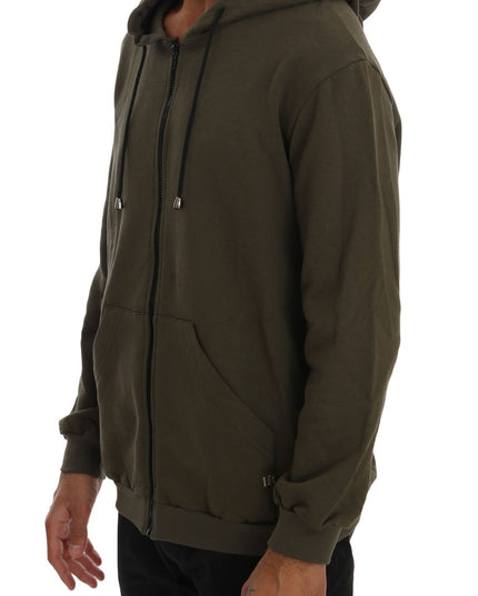 Daniele Alessandrini Green Full Zipper Hodded Cotton Sweater