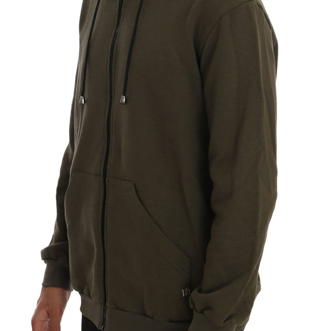 Daniele Alessandrini Green Full Zipper Hodded Cotton Sweater