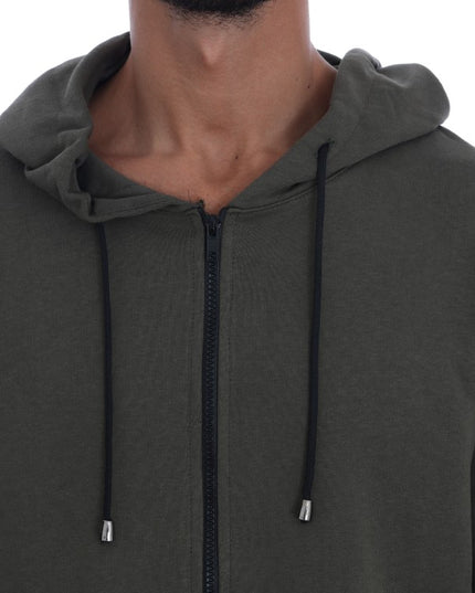 Daniele Alessandrini Green Full Zipper Hodded Cotton Sweater