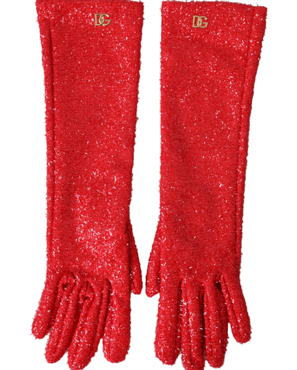 Dolce & Gabbana Red Lurex Fantasia Mid Arm Length Gloves