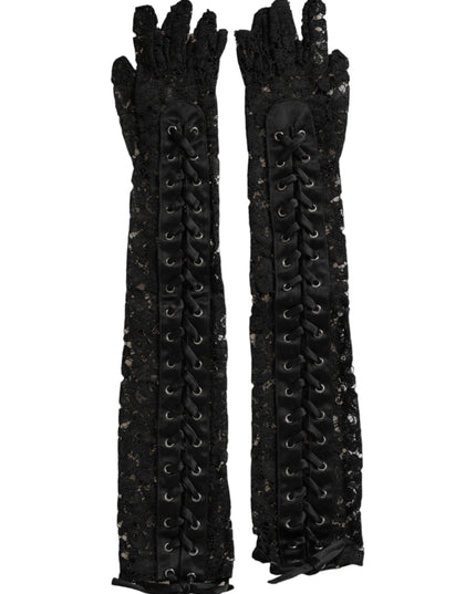 Dolce & Gabbana Black Taormina Lace Elbow Length Gloves