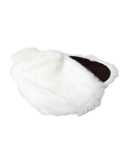 Dolce & Gabbana White Acrylic Knitted Fur Wrist Mitten Gloves