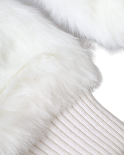 Dolce & Gabbana White Acrylic Knitted Fur Wrist Mitten Gloves