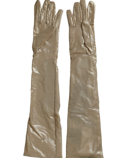 Dolce & Gabbana Beige Satin Crystal Elbow Length Gloves