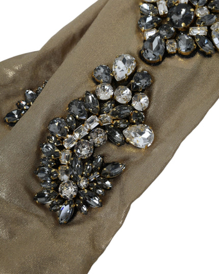 Dolce & Gabbana Beige Satin Crystal Elbow Length Gloves