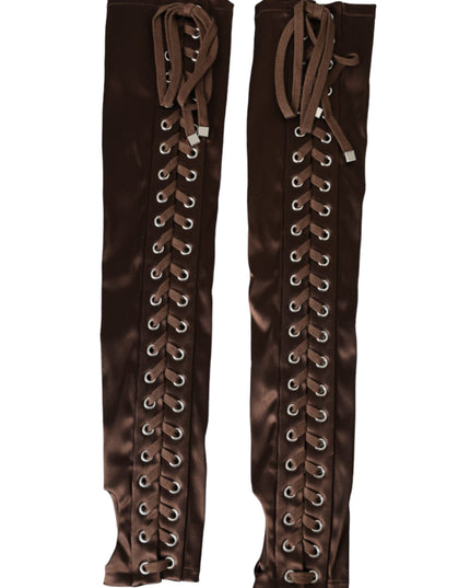 Dolce & Gabbana Brown Acetate Lace Up Fingerless Gloves