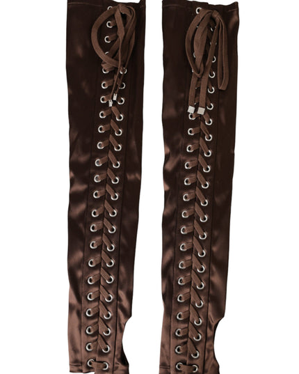 Dolce & Gabbana Brown Acetate Lace Up Fingerless Gloves