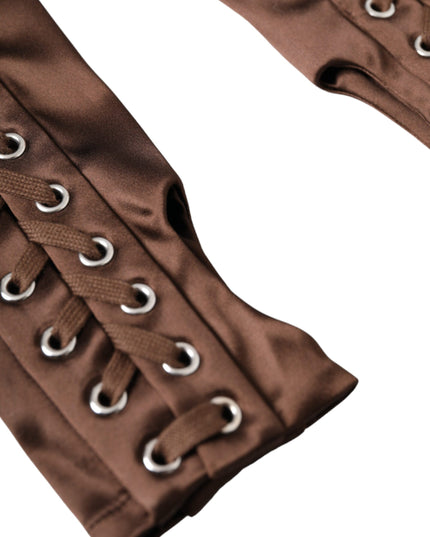 Dolce & Gabbana Brown Acetate Lace Up Fingerless Gloves