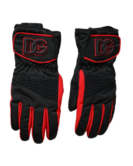 Dolce & Gabbana Black Red Nylon Wrist Length Gloves