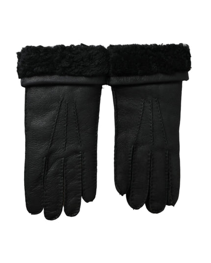 Dolce & Gabbana Black Leather Fur Short Hands Gloves