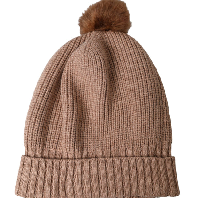 Dolce & Gabbana Brown Solid Knitted Fur Ball Winter Beanie Hat