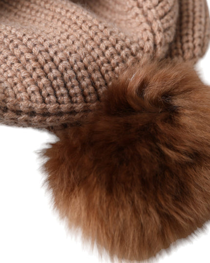 Dolce & Gabbana Brown Solid Knitted Fur Ball Winter Beanie Hat
