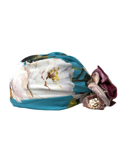 Dolce & Gabbana Blue Floral Motif Turban Head Hat Women
