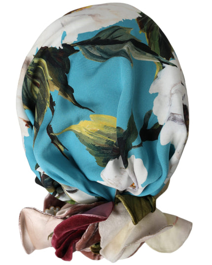 Dolce & Gabbana Blue Floral Motif Turban Head Hat Women