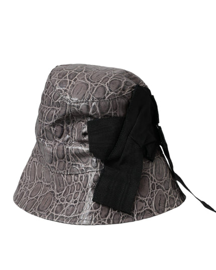 Dolce & Gabbana Black Gray Patterned Leather Bucket Hat